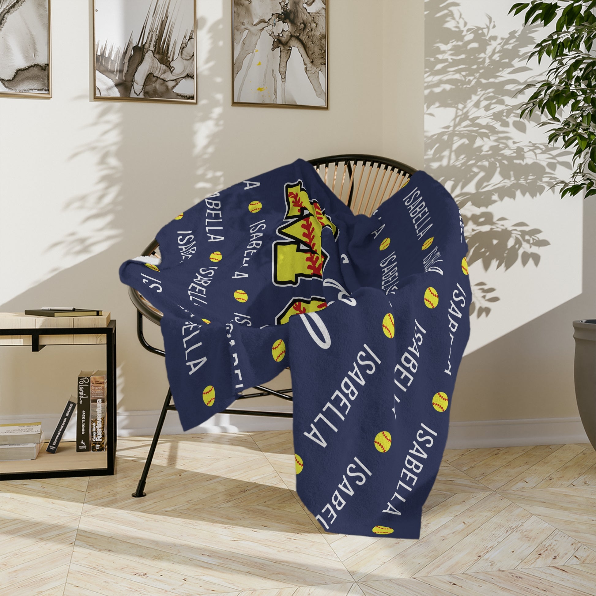 softball mom blanket shown in navy