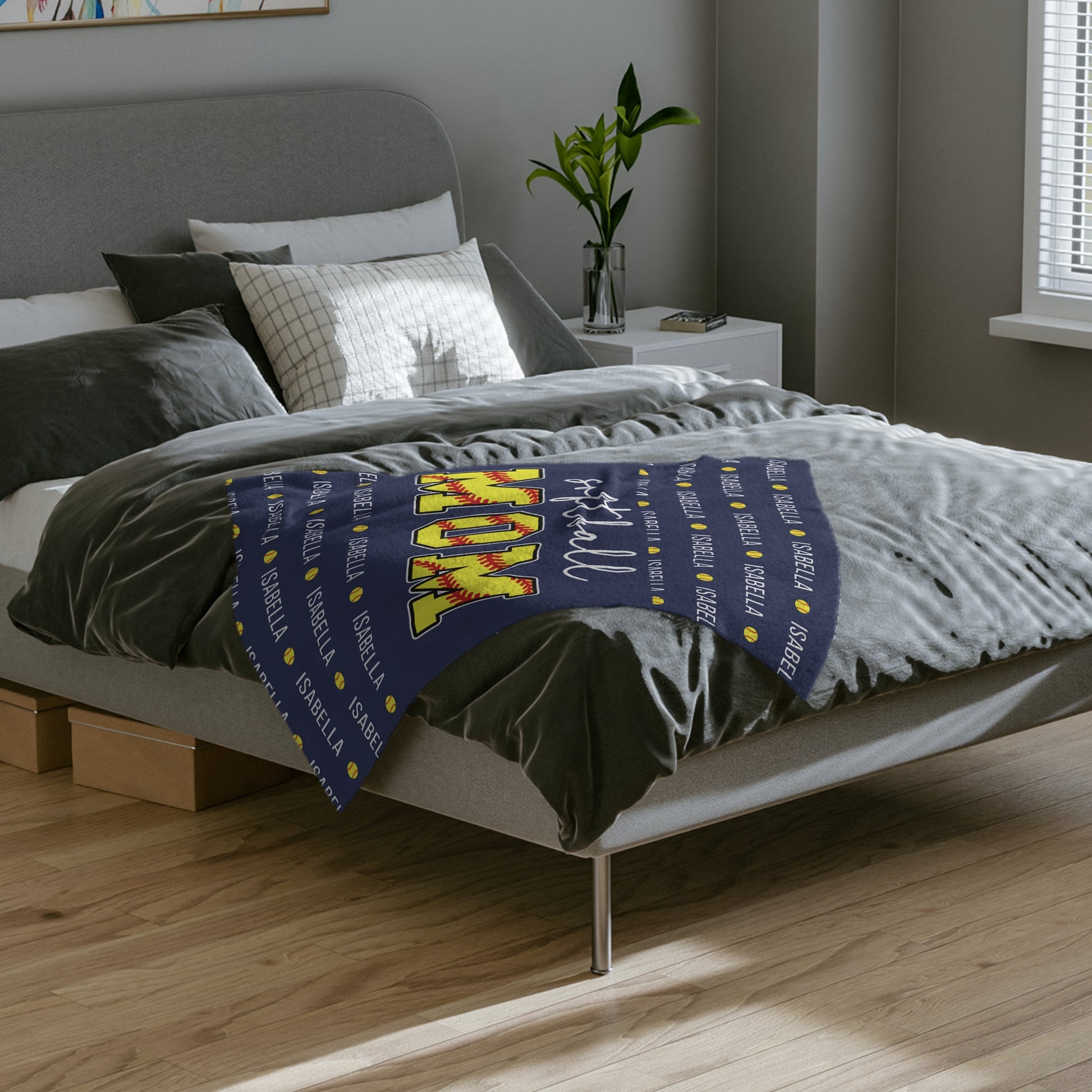 softball mom blanket shown in navy