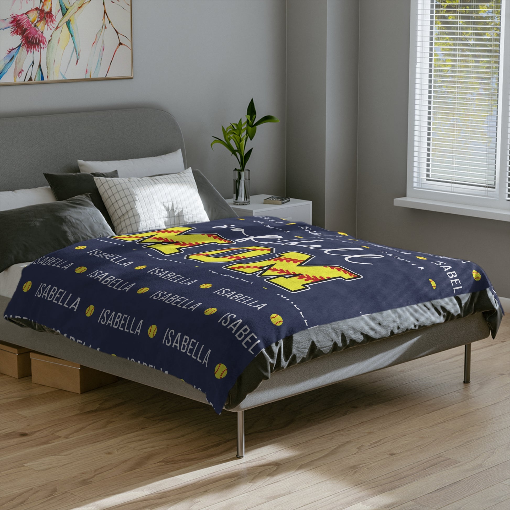 softball mom blanket shown in navy