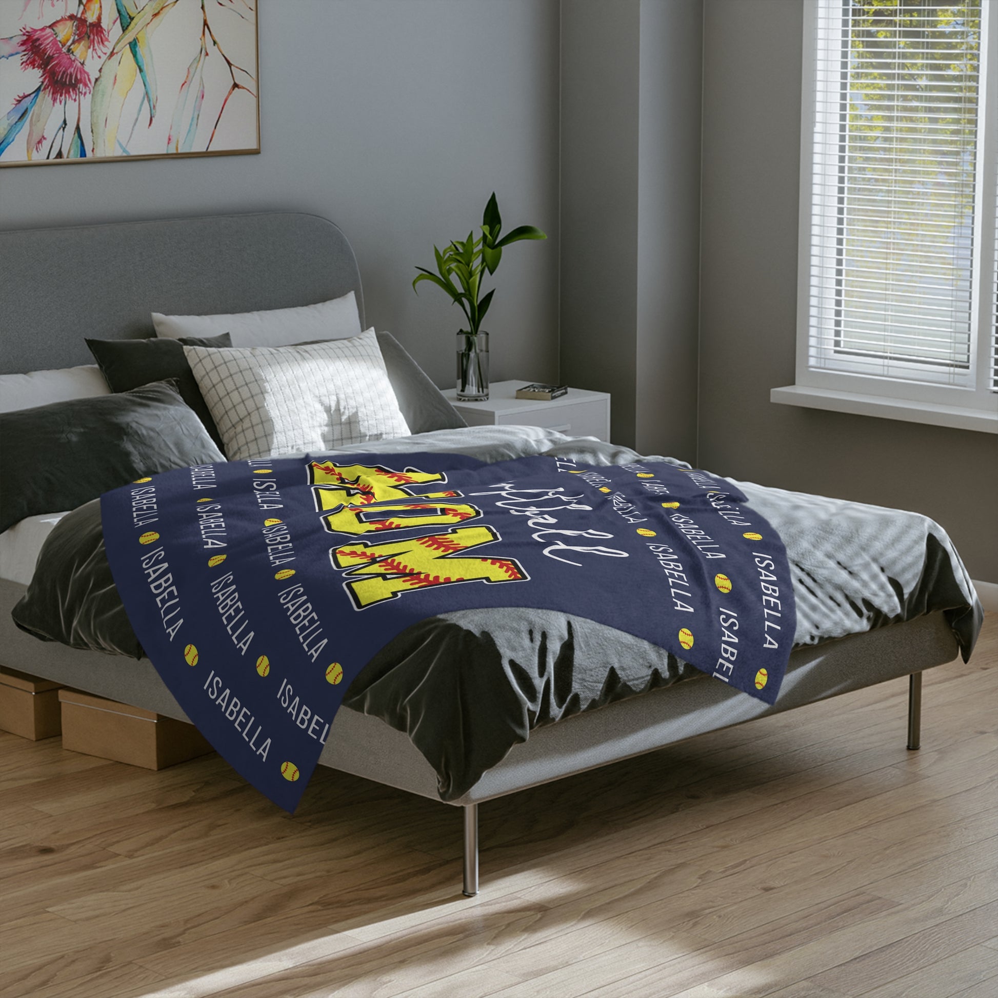 softball mom blanket shown in navy