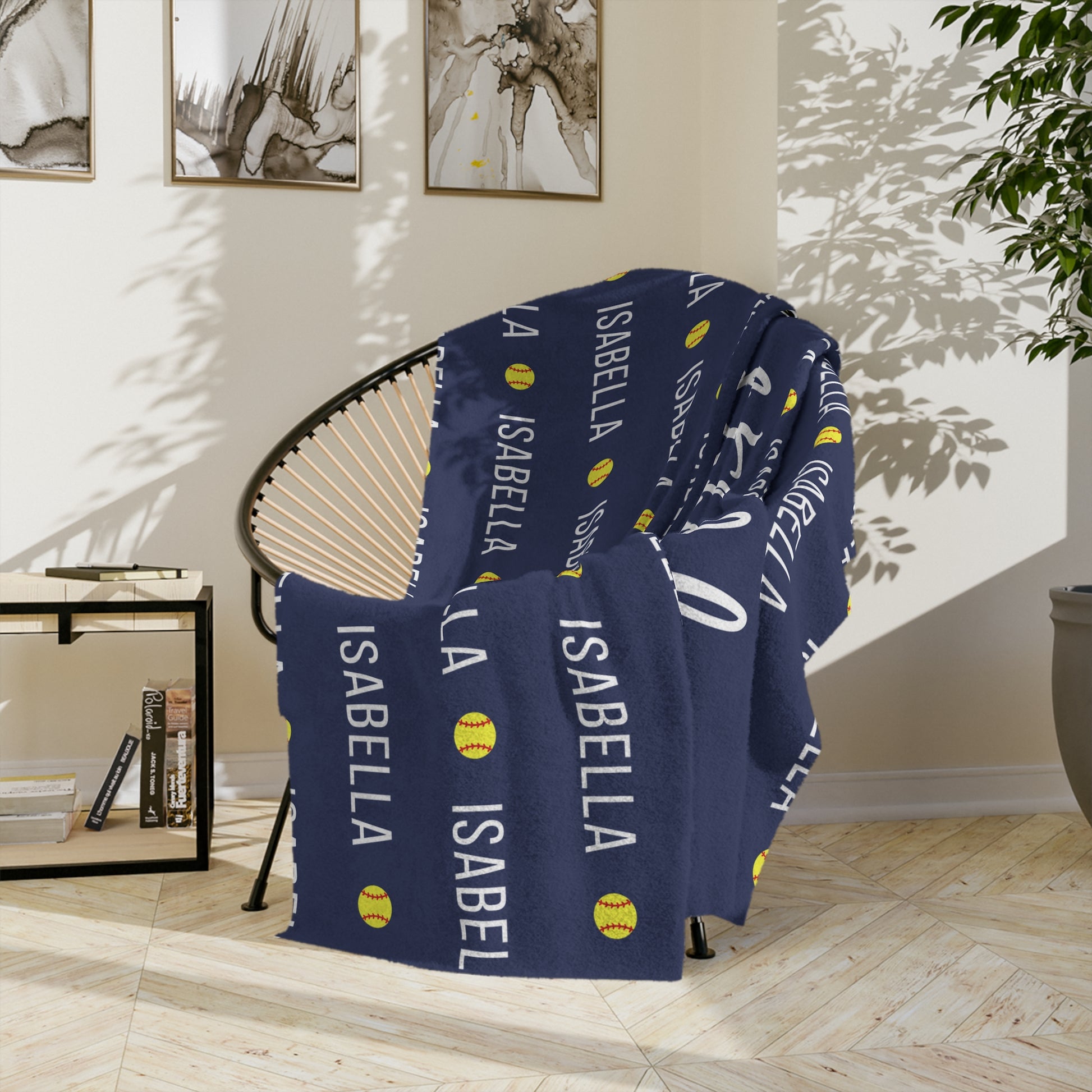 softball mom blanket shown in navy