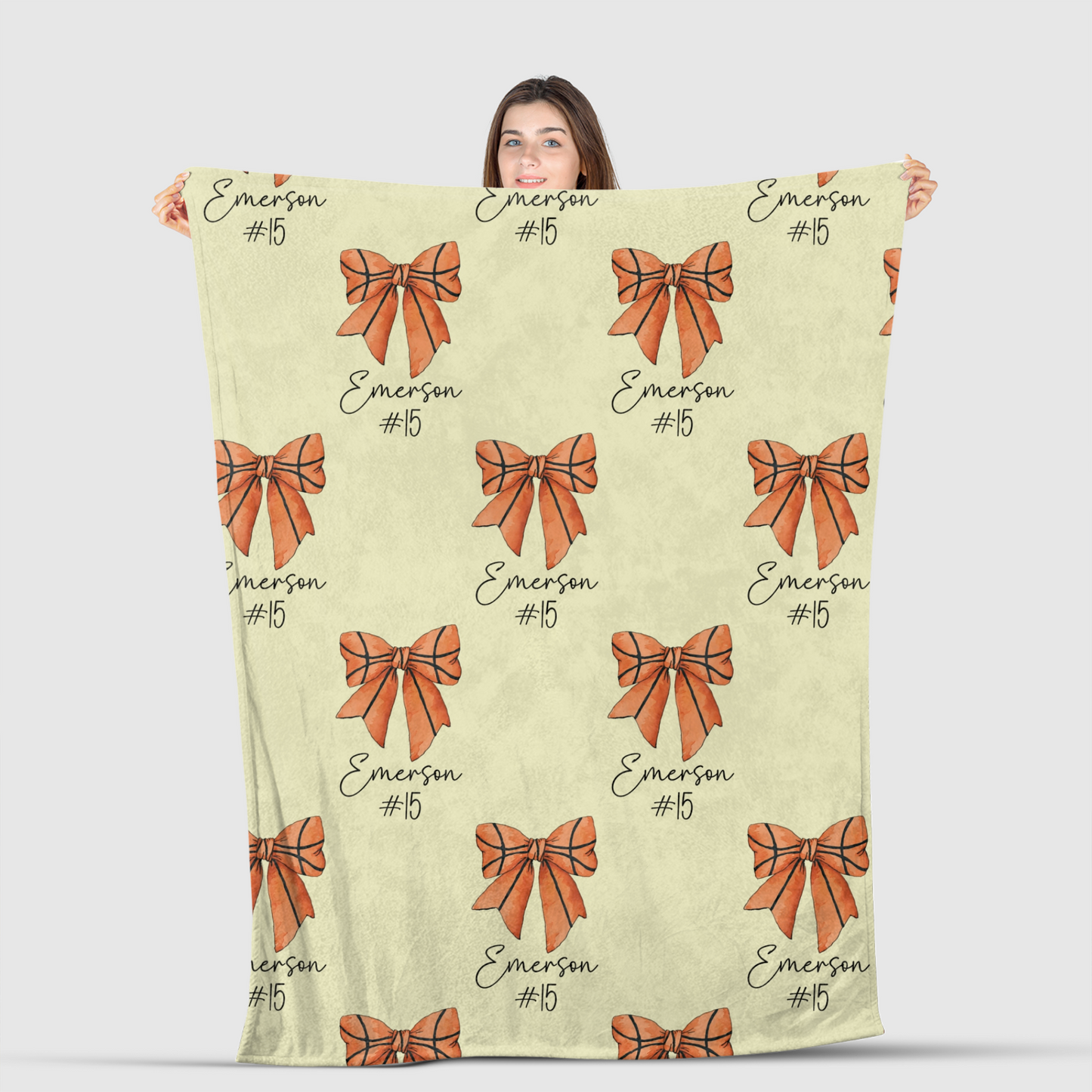 Personalized Basketball Blanket with Basketball Player Name, Number & Coquette Bows