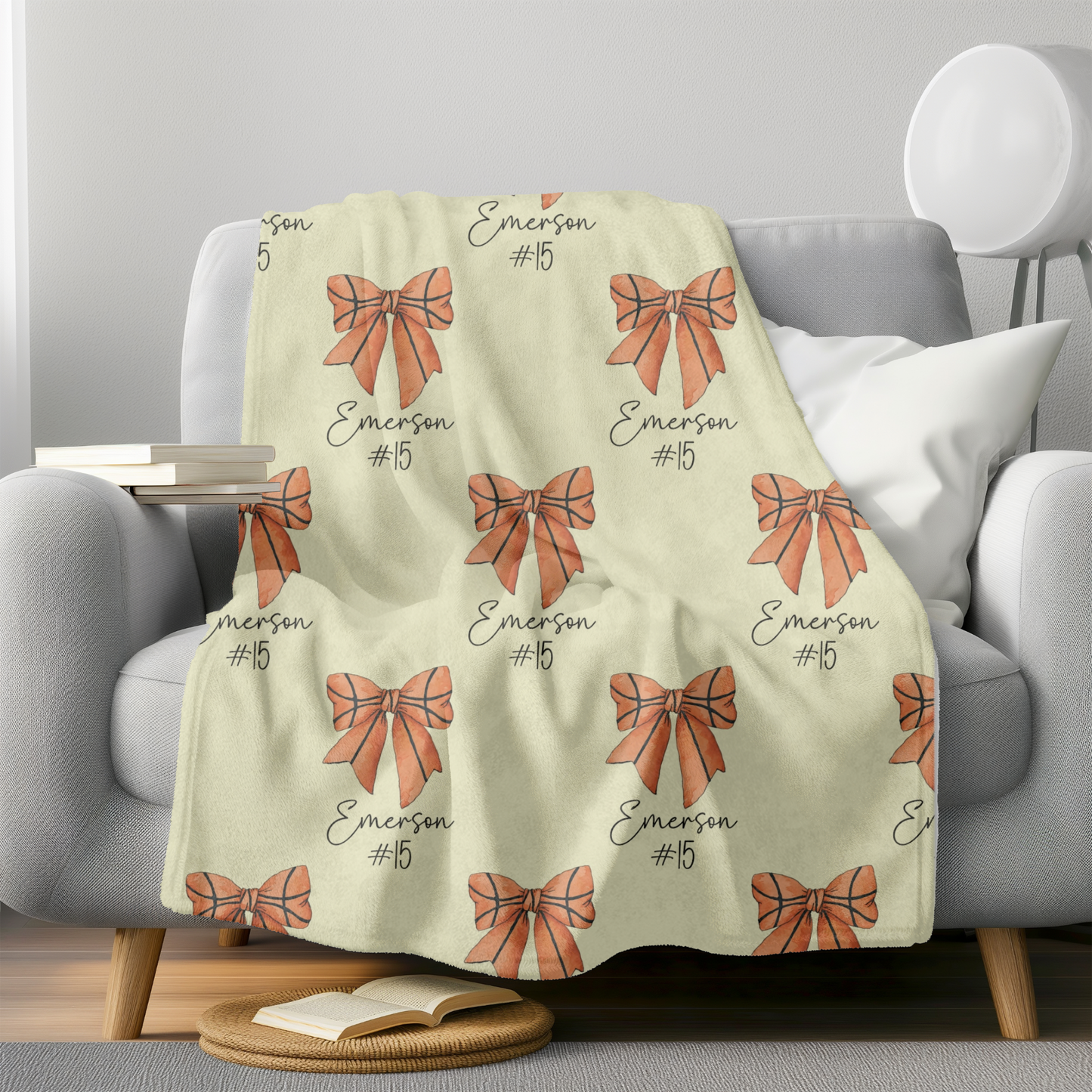 Personalized Basketball Blanket with Basketball Player Name, Number & Coquette Bows
