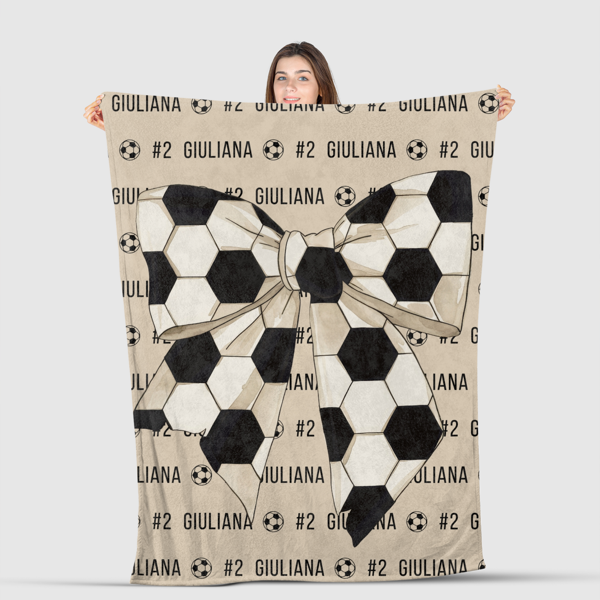 Custom Coquette Bow Soccer Blanket Coquette Blanket Personalized Name Blanket Custom Soccer Gifts Girls Soccer Decor Soccer Mama