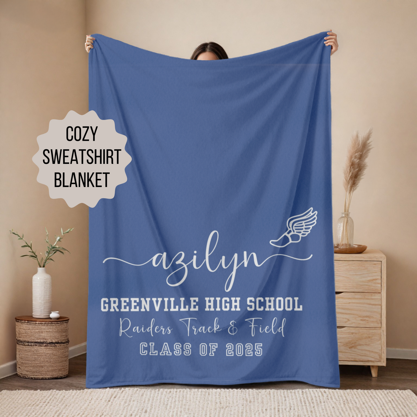 Custom Track & Field Blanket, Personalized Track Senior Gift or Graduation Gift for Track and Field Athlete