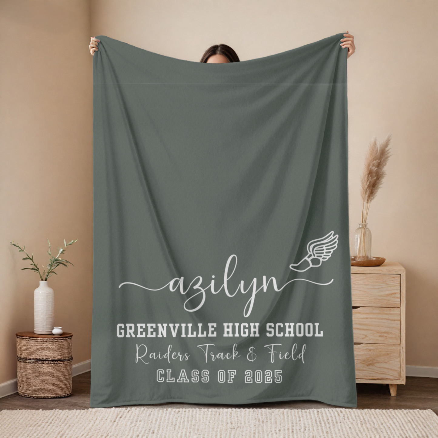 Custom Track & Field Blanket, Personalized Track Senior Gift or Graduation Gift for Track and Field Athlete