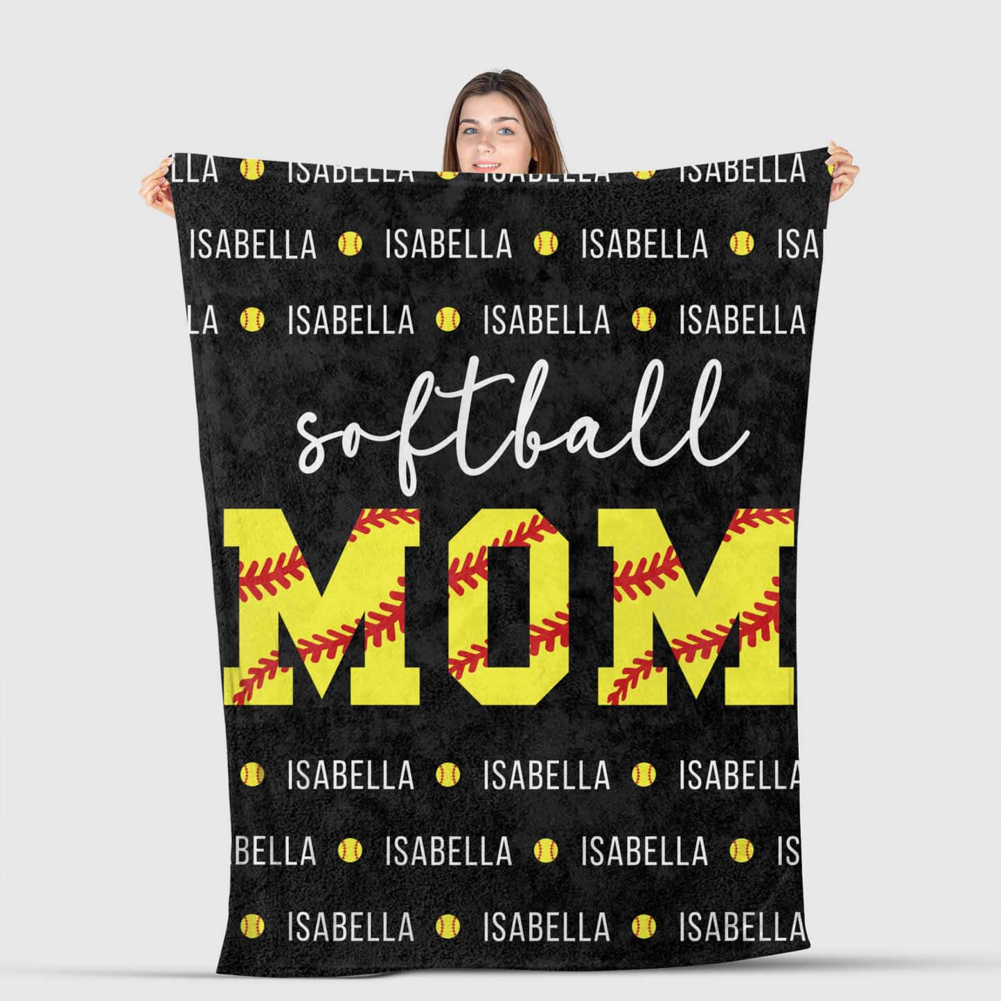softball mom blanket shown in black