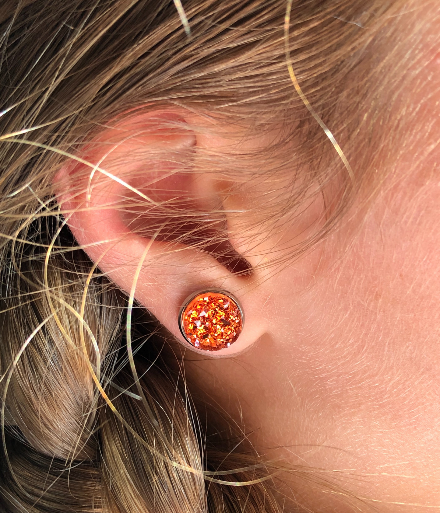 teacher halloween earrings - one spook tacular teacher - orange druzy earrings model