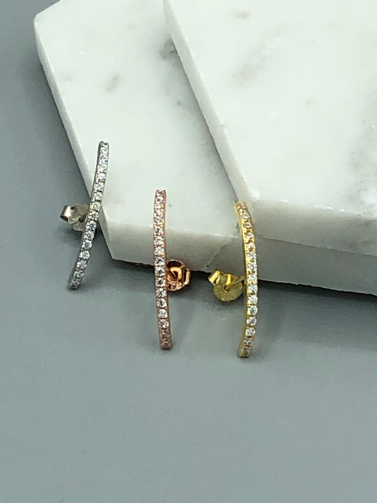 Sterling Vertical Bar Cubic Zirconia Earrings