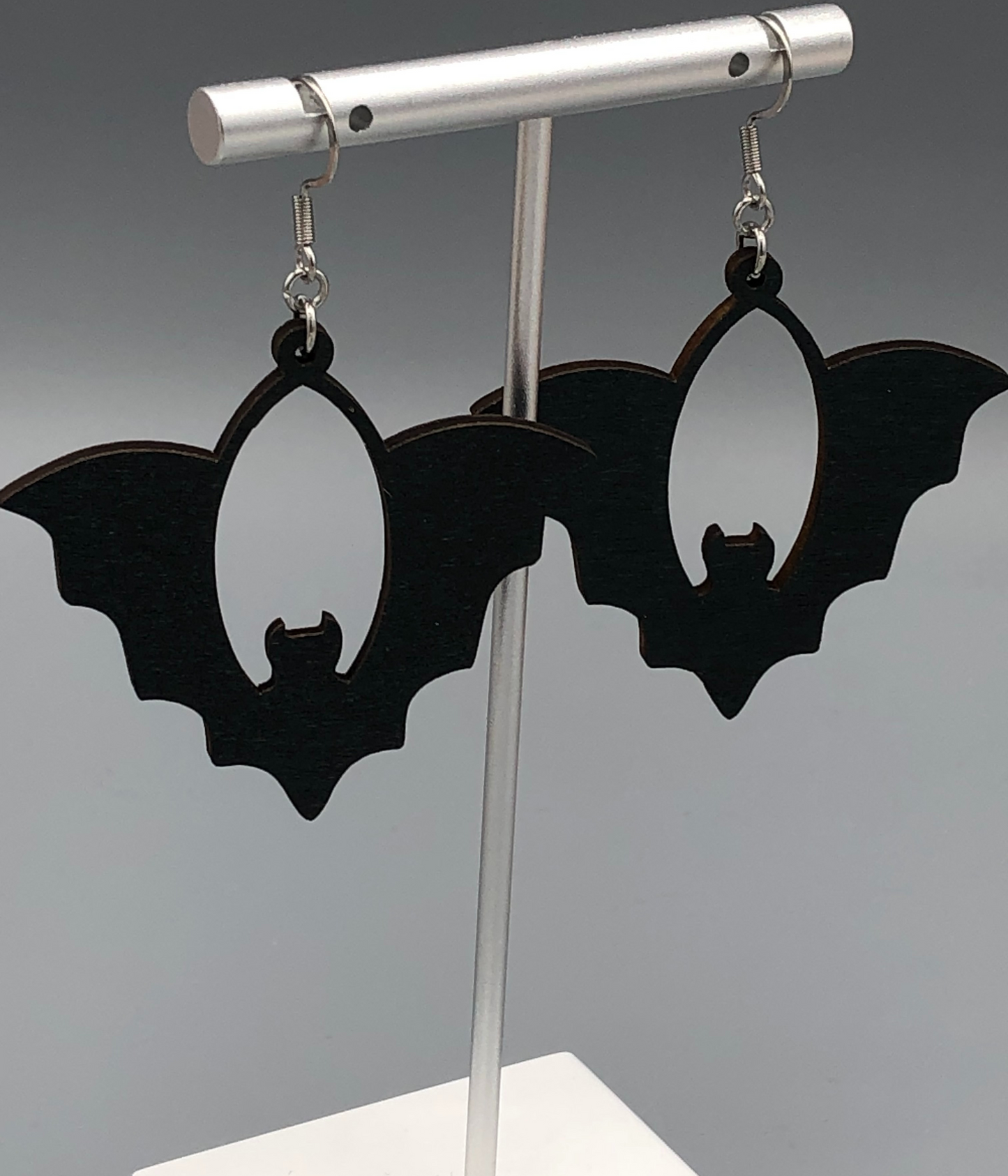 Black Single Bat Wooden Halloween Dangle Earrings