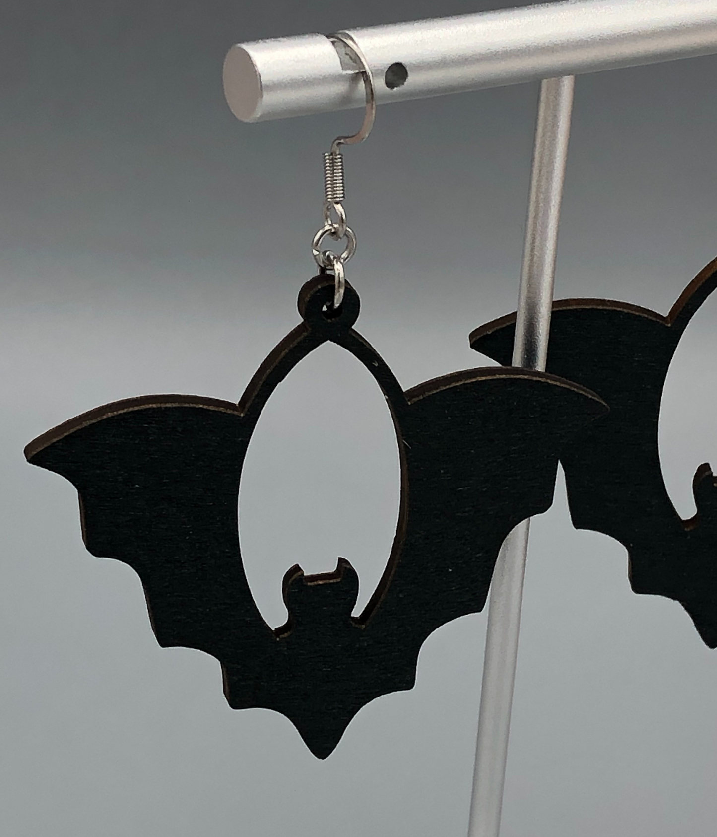 Black Single Bat Wooden Halloween Dangle Earrings