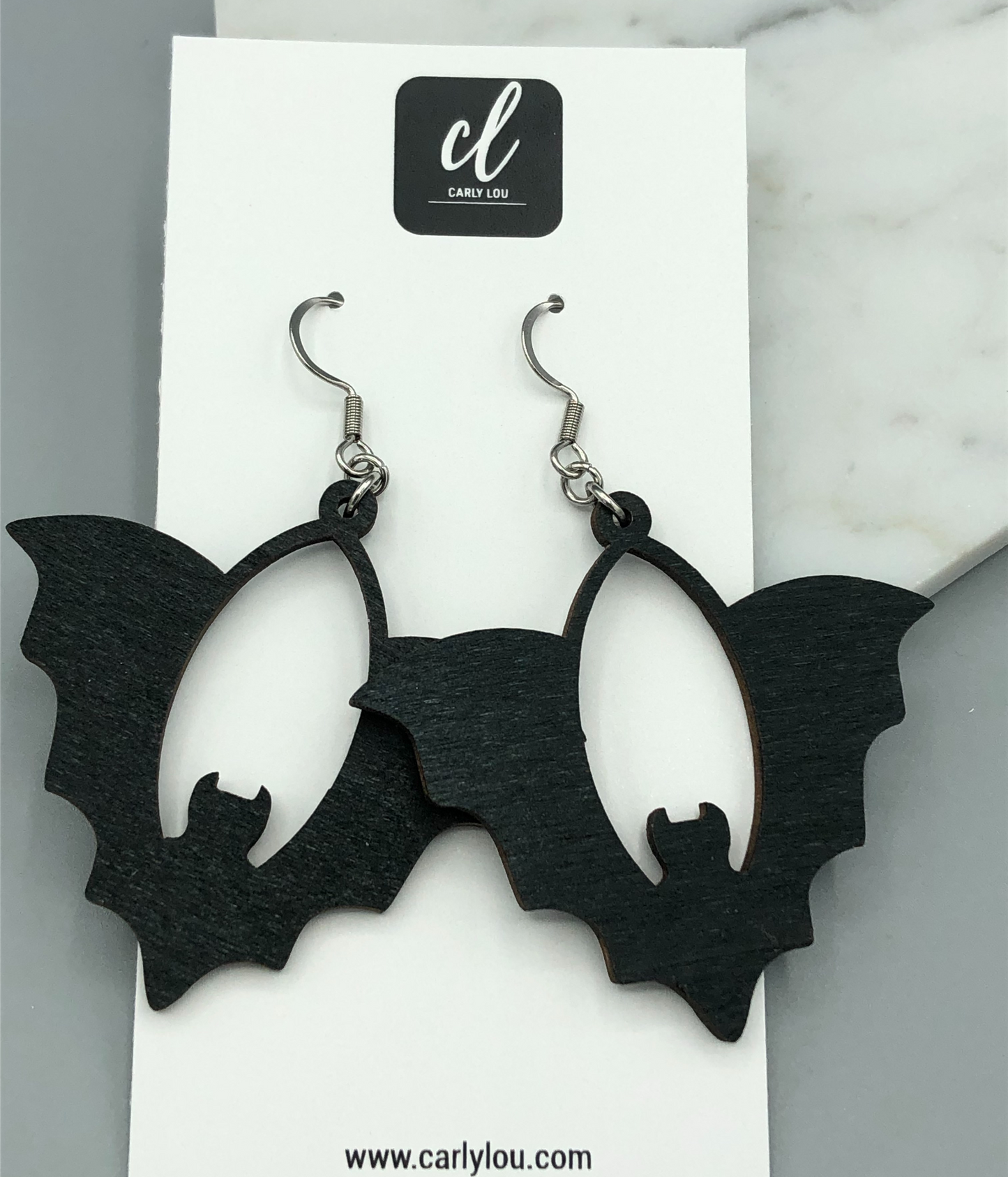 Black Single Bat Wooden Halloween Dangle Earrings