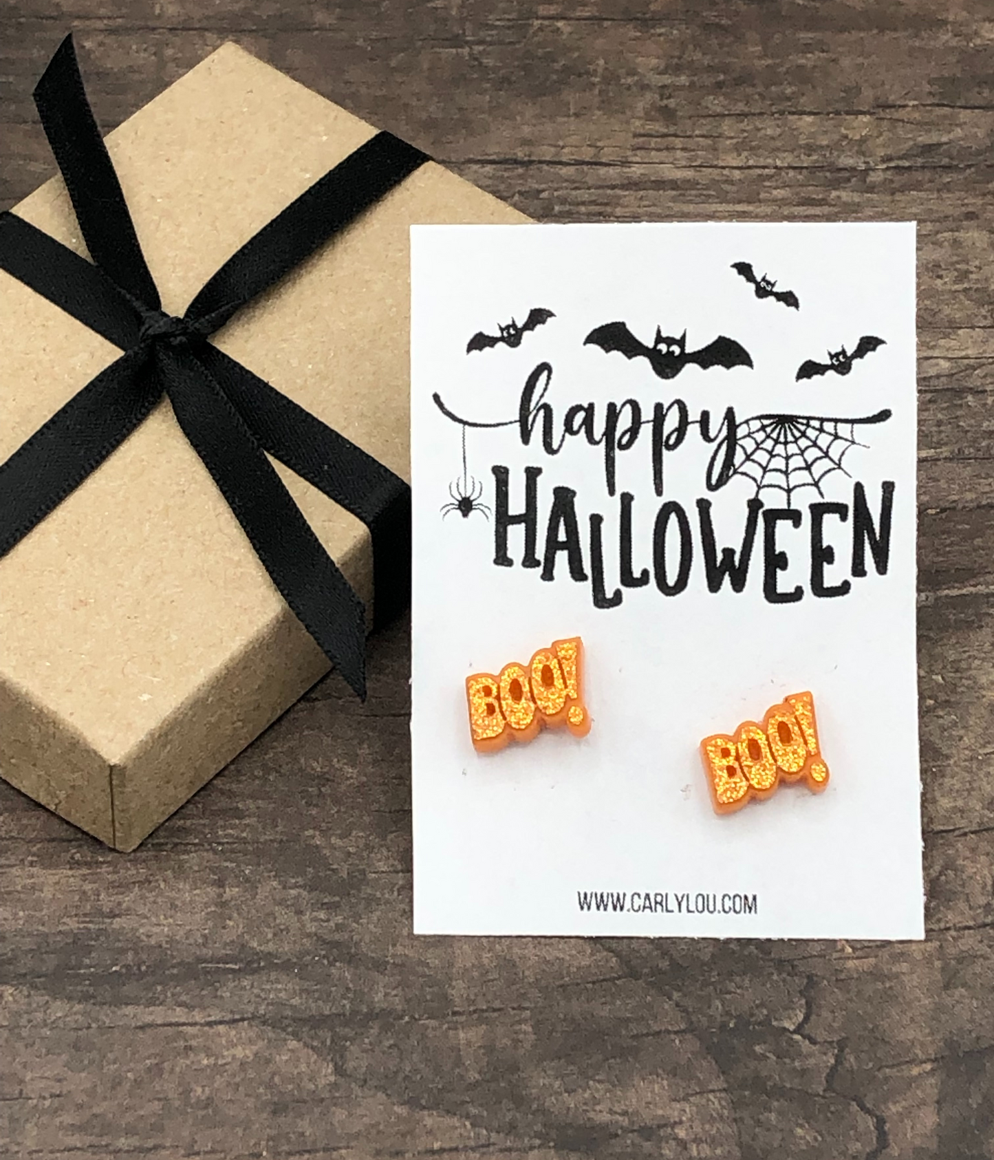 orange glitter boo earrings