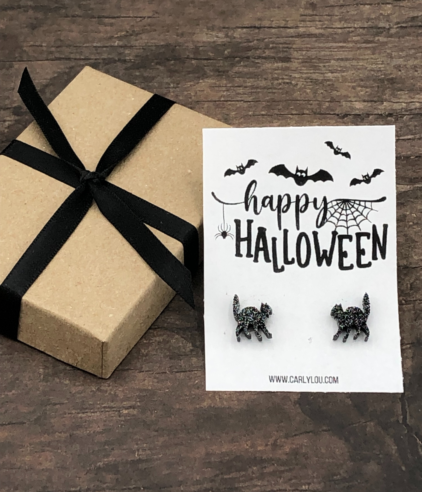 glitter black cat earrings