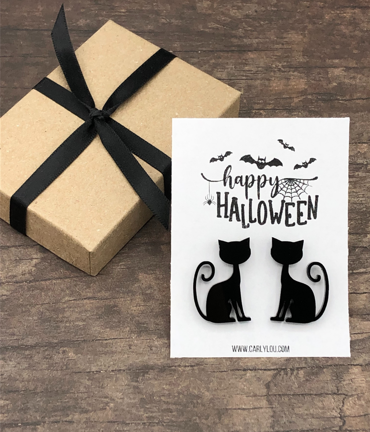 large cat halloween earrings