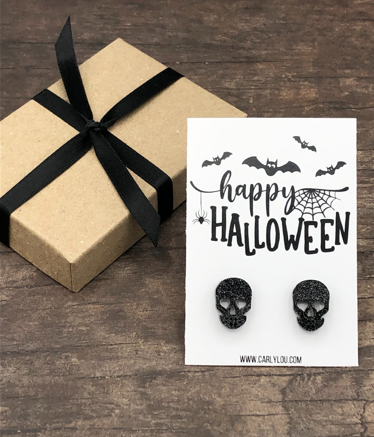 black glitter skull earrings