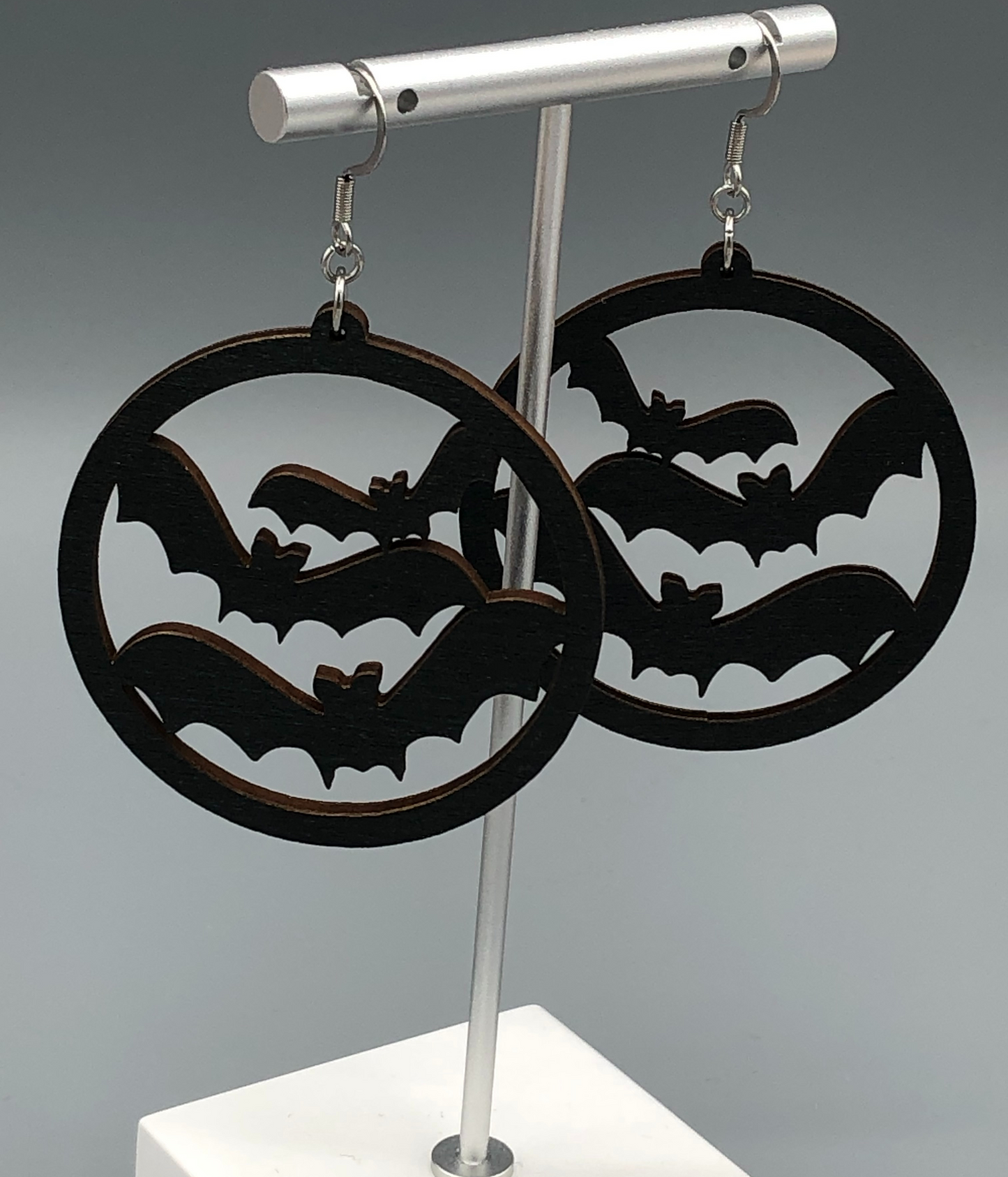 Black Bat Wooden Dangle Earrings