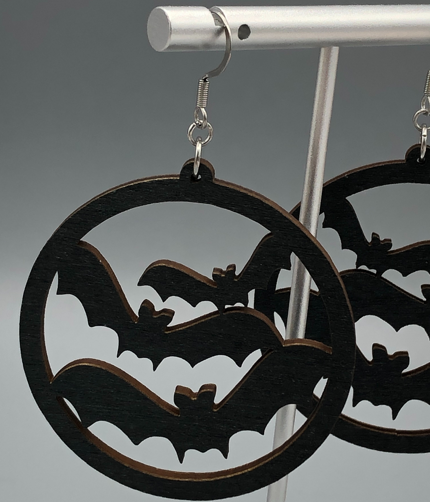 Black Bat Wooden Dangle Earrings