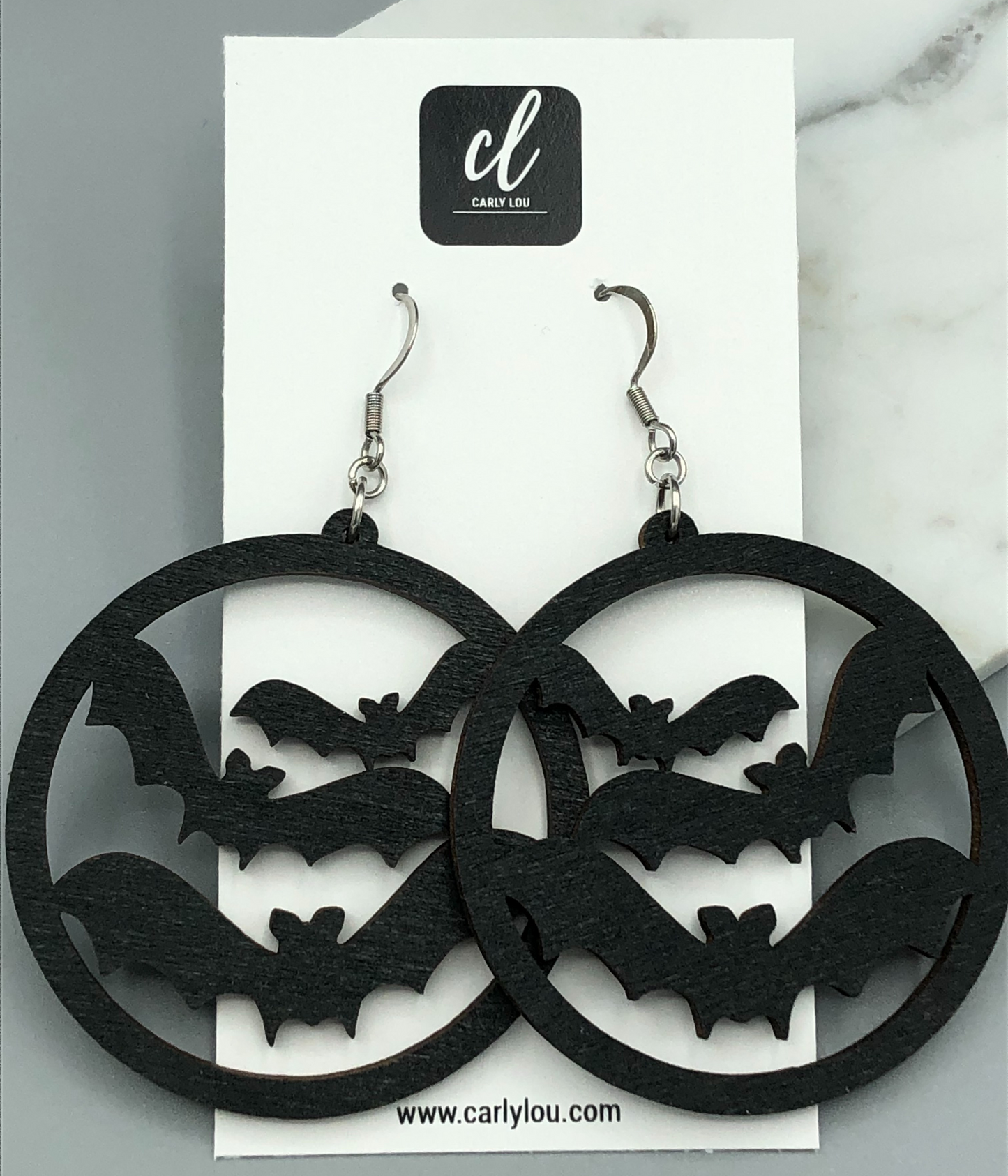 Black Bat Wooden Dangle Earrings