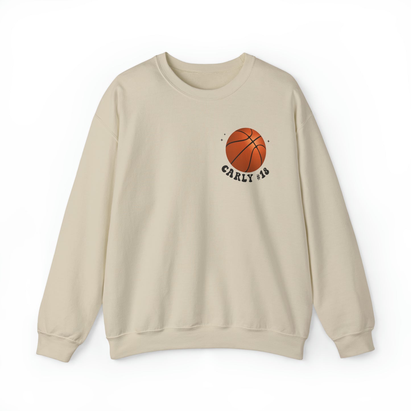 In My Basketball Mom Era Sweatshirt Personalized with Basketball Player Name & Number - shown in sand