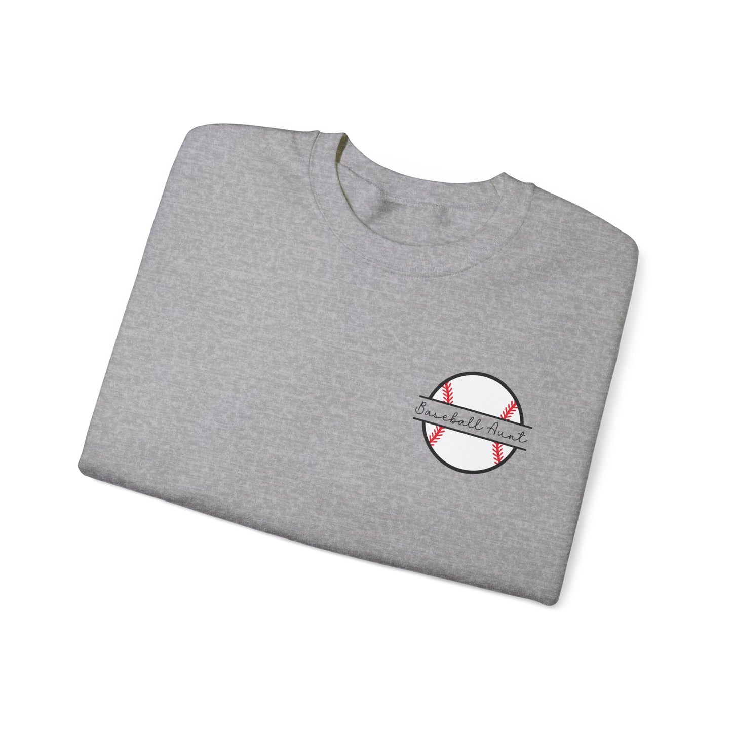 Custom Sleeve Print Baseball Aunt Sweatshirt Personalized with Name on Sleeve shown in sport grey