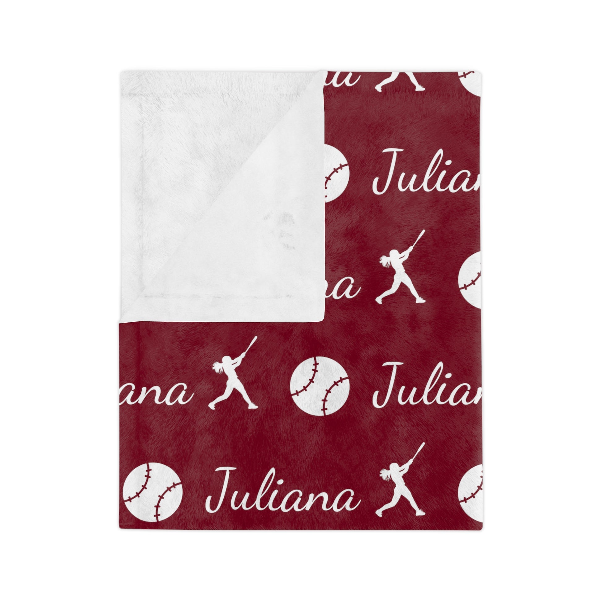 Softball Blanket Personalized with Softball Player Name and Batter - one sided printing of blanket has design on one side and white on the other side