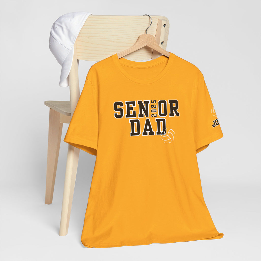 Custom Senior Volleyball Mom Shirt Name on Sleeve Volleyball Shirt Volleyball Dad Shirt Volleyball Gifts Matching Shirts Volleyball tshirt Volleyball Mom and Dad Shirts Volleyball tshirt family shown in gold