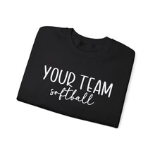 Load image into Gallery viewer, Custom Softball Sweatshirt with Team Name and Custom Name Sleeve shown in black
