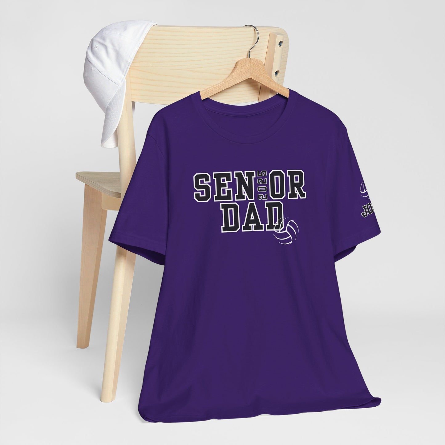 Custom Senior Volleyball Mom Shirt Name on Sleeve Volleyball Shirt Volleyball Dad Shirt Volleyball Gifts Matching Shirts Volleyball tshirt Volleyball Mom and Dad Shirts Volleyball tshirt family shown in purple