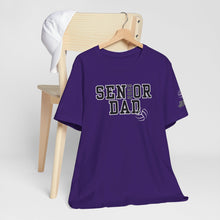 Load image into Gallery viewer, Custom Senior Volleyball Mom Shirt Name on Sleeve Volleyball Shirt Volleyball Dad Shirt Volleyball Gifts Matching Shirts Volleyball tshirt Volleyball Mom and Dad Shirts Volleyball tshirt family shown in purple
