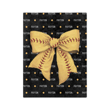 Load image into Gallery viewer, Personalized Softball Blanket Customizable with Softball Player Name, Number and Softball Coquette Bow
