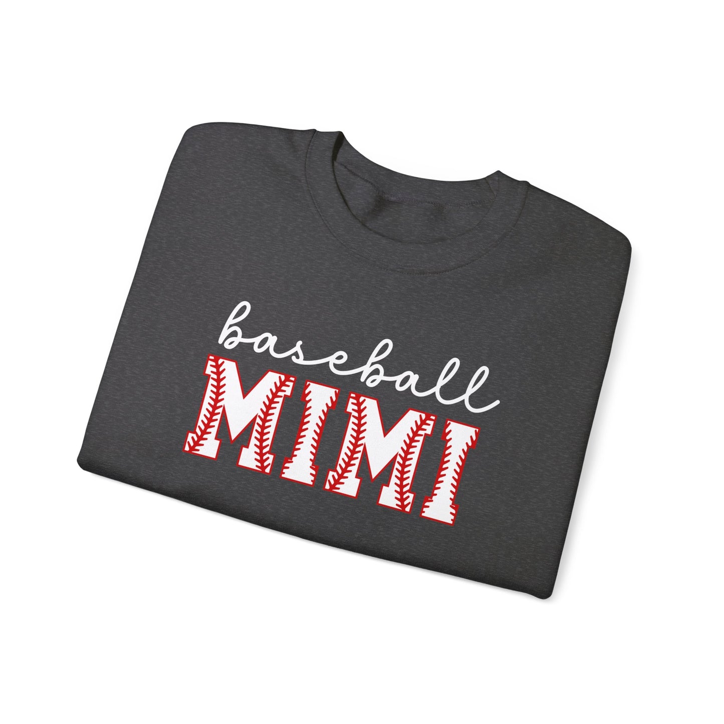 Mimi Sweatshirt Baseball Grandma Shirt Customized Sleeve Mimi Shirt Personalized Grandma Sweatshirt Mimi Gift Mimi Sweater Baseball Game Day Custom Baseball Gift, Personalized Retro Mimi Shirt shown in dark heather gray