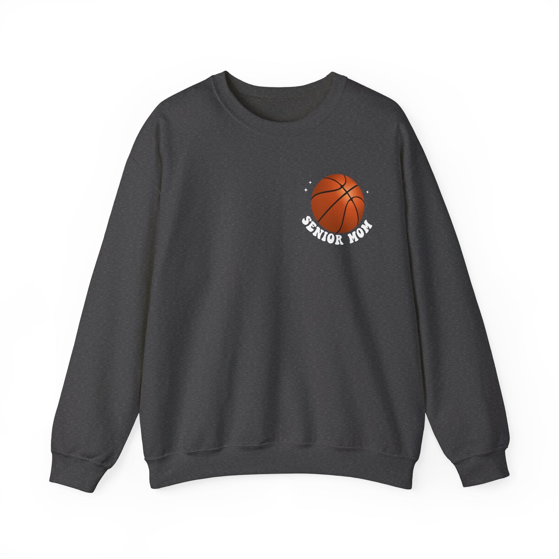 Senior Basketball Mom Era Sweatshirt shown in dark heather grey