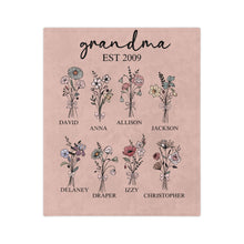 Load image into Gallery viewer, Grandmas Garden Grandma Blanket Personalized with Grandchildren&#39;s Birth Flowers
