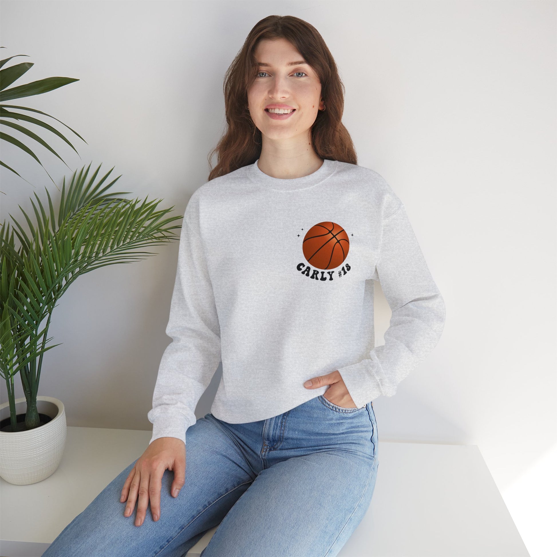 In My Basketball Mom Era Sweatshirt Personalized with Basketball Player Name & Number - shown in ash