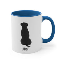 Load image into Gallery viewer, labrador mom mug - shown with blue accent mug and black labrador
