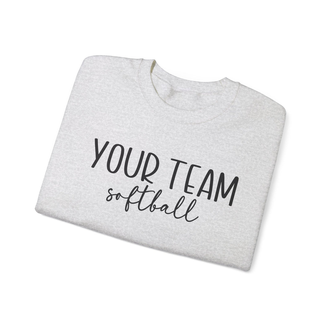 Custom Softball Sweatshirt with Team Name and Custom Name Sleeve shown in ash