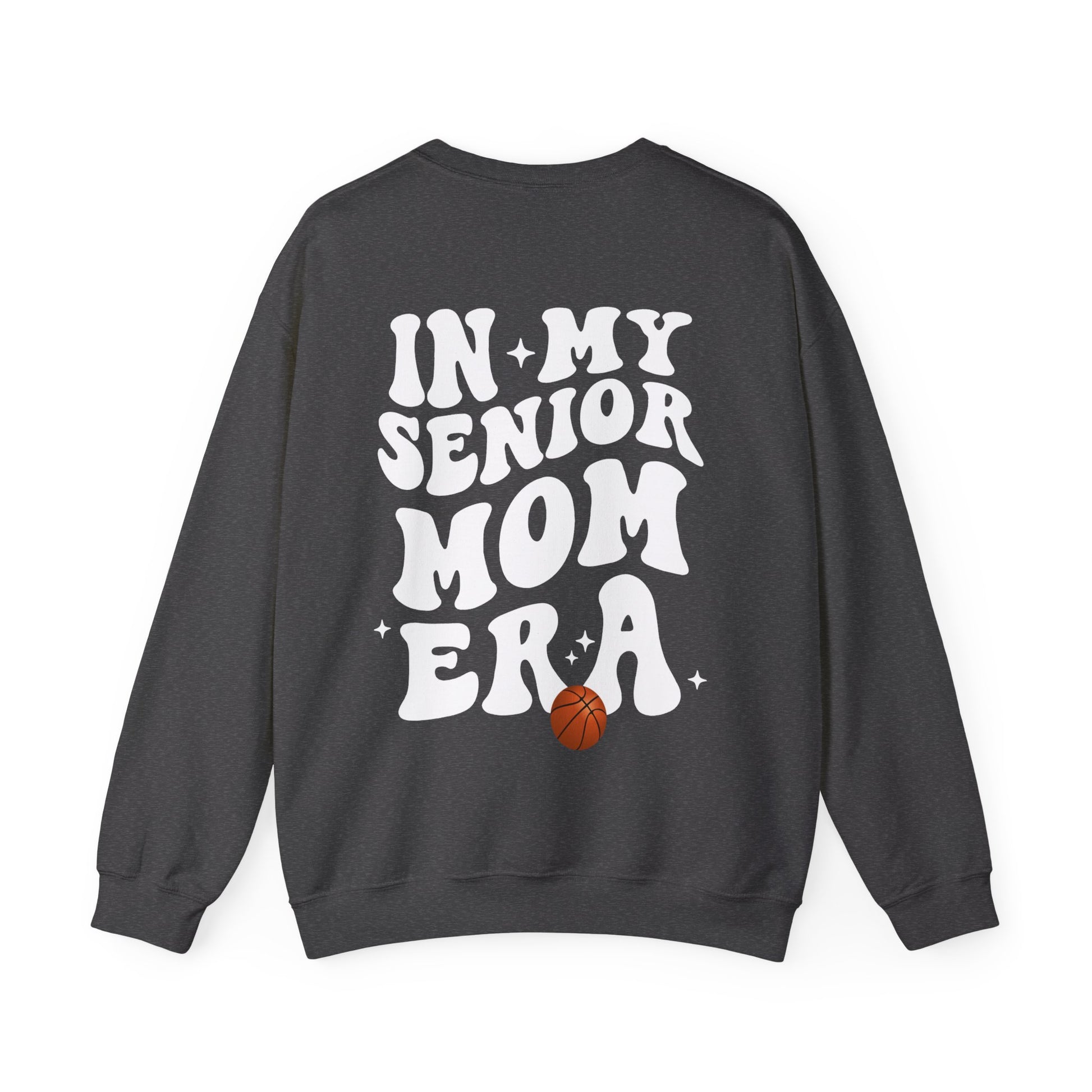 Senior Basketball Mom Era Sweatshirt shown in dark heather grey