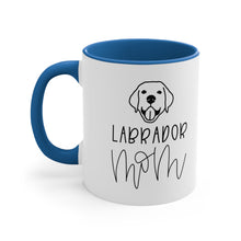 Load image into Gallery viewer, labrador mom mug - shown with blue accent mug and black labrador
