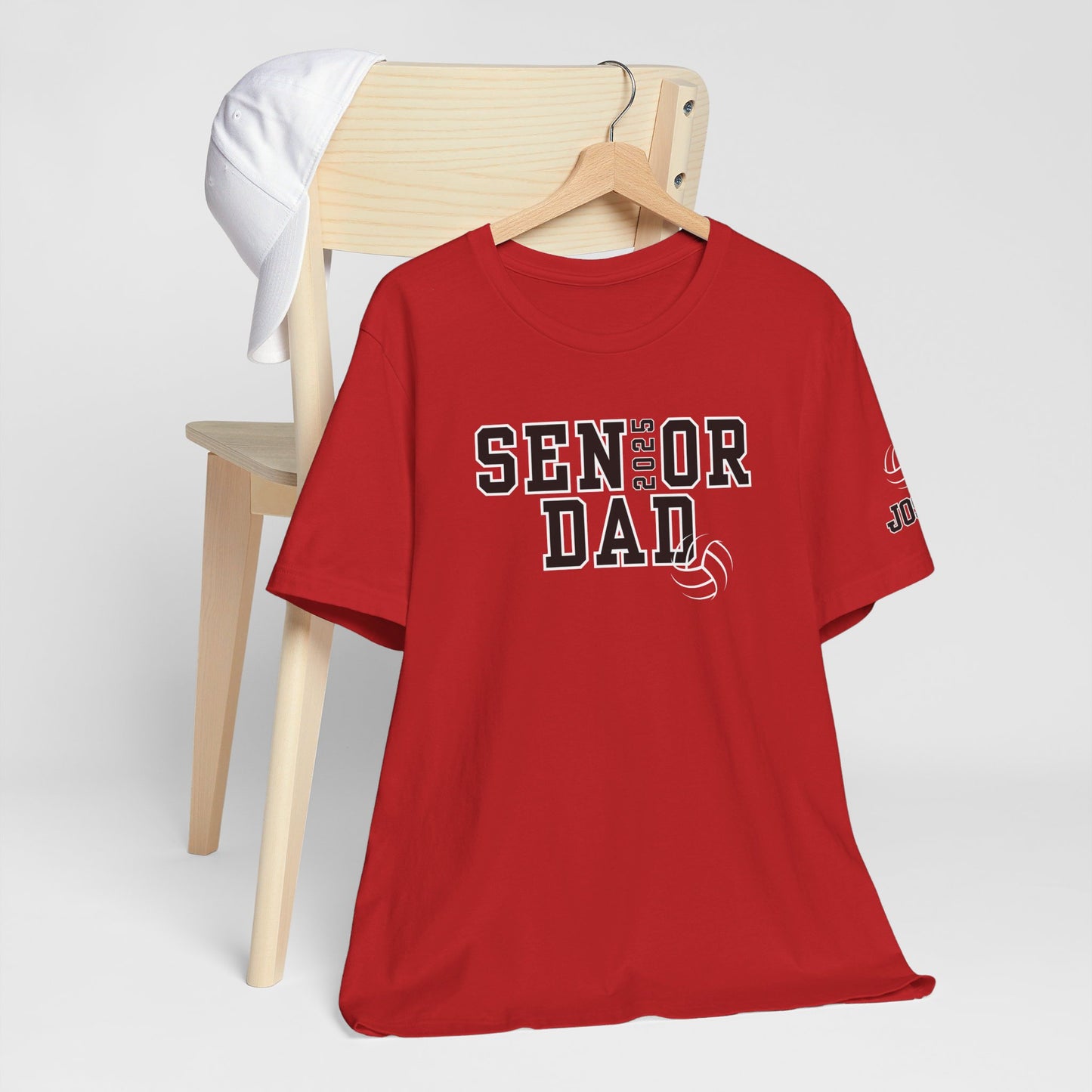 Custom Senior Volleyball Mom Shirt Name on Sleeve Volleyball Shirt Volleyball Dad Shirt Volleyball Gifts Matching Shirts Volleyball tshirt Volleyball Mom and Dad Shirts Volleyball tshirt family shown in red