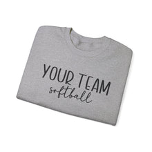 Load image into Gallery viewer, Custom Softball Sweatshirt with Team Name and Custom Name Sleeve shown in sport grey
