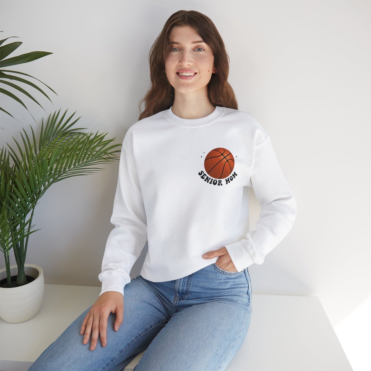 Senior Basketball Mom Era Sweatshirt shown in white