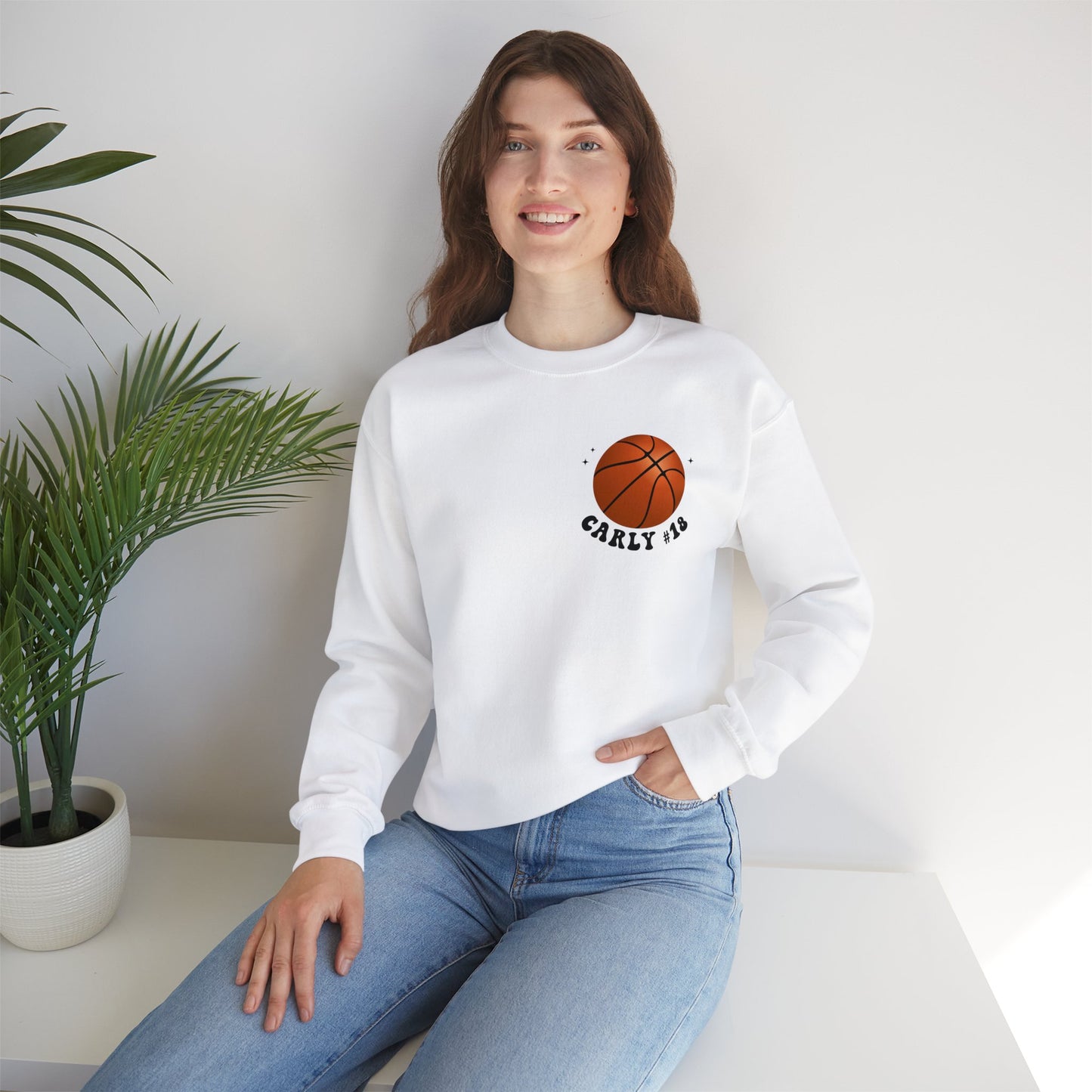 In My Basketball Mom Era Sweatshirt Personalized with Basketball Player Name & Number - shown in white