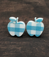 Load image into Gallery viewer, Teacher appreciation gift - apple earring choices- plaid apple earrings
