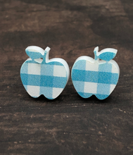 Load image into Gallery viewer, Teacher appreciation gift - apple earring choices - blue and white plaid
