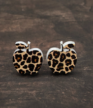 Load image into Gallery viewer, Teacher appreciation gift - apple earring choices - cheetah apple
