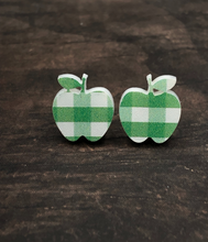 Load image into Gallery viewer, Teacher appreciation gift - apple earring choices - green and white plaid
