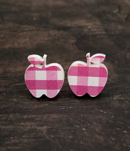 Load image into Gallery viewer, Teacher appreciation gift - apple earring choices - pink and white plaid
