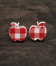 Load image into Gallery viewer, Teacher appreciation gift - apple earring choices - red and white plaid
