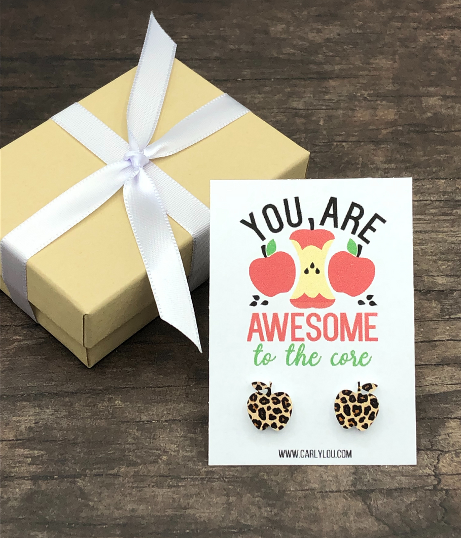 Teacher Appreciation Gift - You Are Awesome to the Core - Apple Earrings